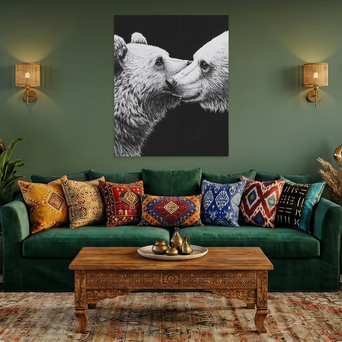Bears Monochrome Embrace canvas wall art, room view