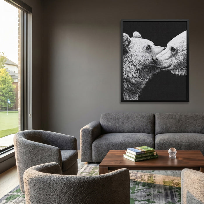 Bears Monochrome Embrace canvas wall art, room view