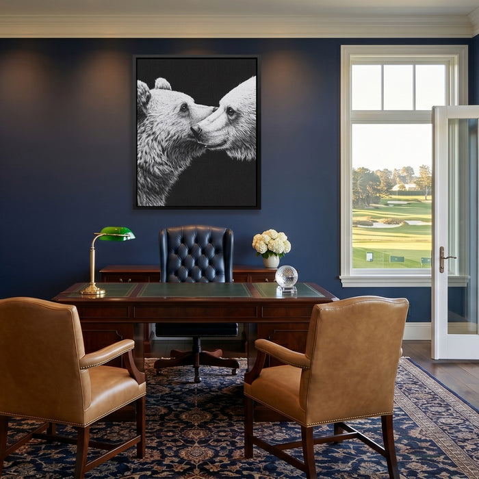 Bears Monochrome Embrace canvas wall art, room view