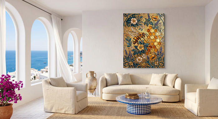 Bee Golden Mosaic — bee golden mosaic beachside couch livingroom 1port flush print