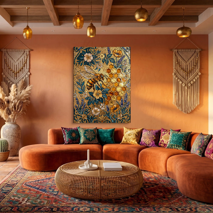 Bee Golden Mosaic — bee golden mosaic sq boho living 1port flush print
