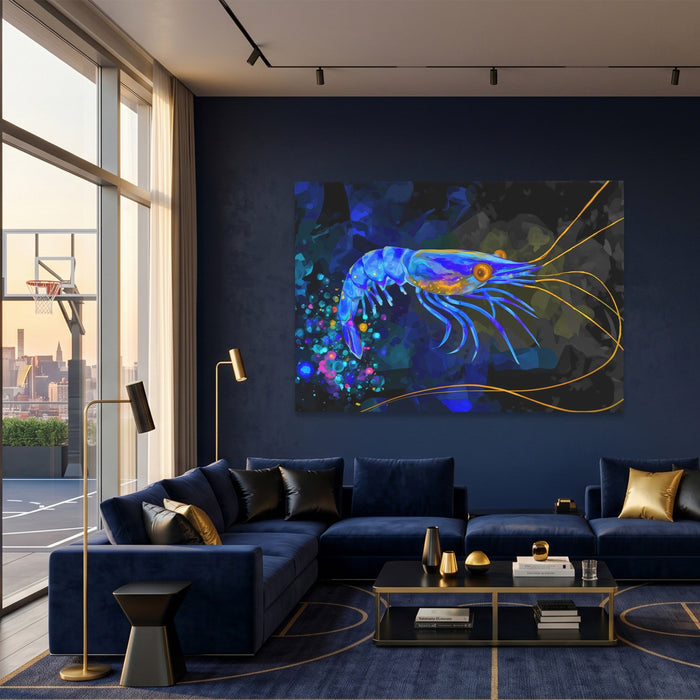 Bioluminescent Shrimp Rising canvas wall art, room view