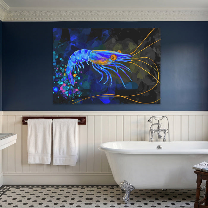 Bioluminescent Shrimp Rising canvas wall art, room view