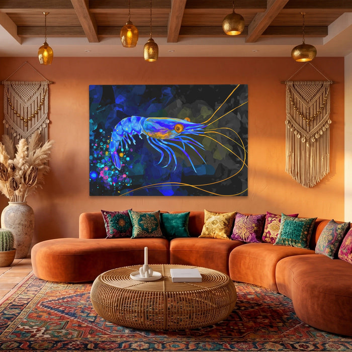 Bioluminescent Shrimp Rising canvas wall art, room view