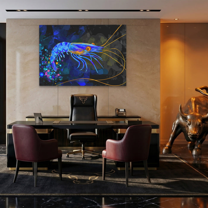 Bioluminescent Shrimp Rising canvas wall art, room view
