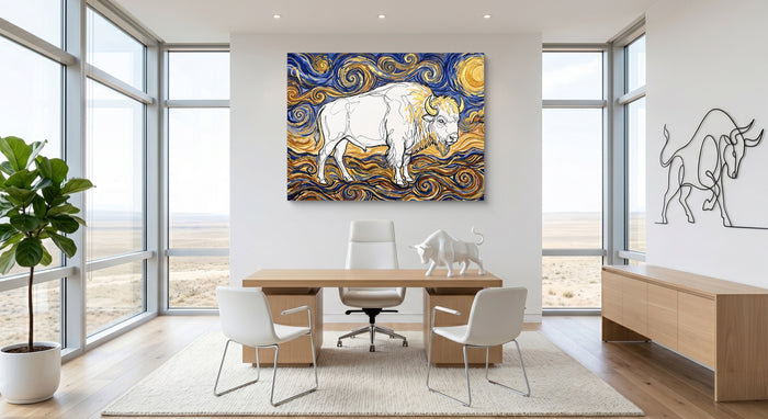 Bison Starry Night — bison starry night office space with furniture 1land flush print