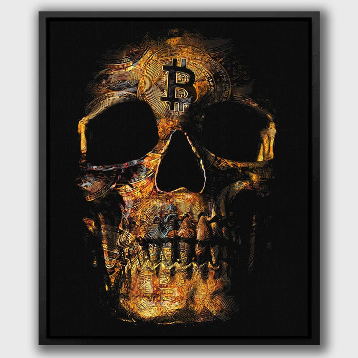 Bitcoin Skull - Crypto Wall Art in Black Frame