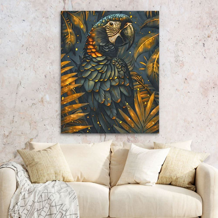 Black and Gold Parrot - Wall Art in Black Frame