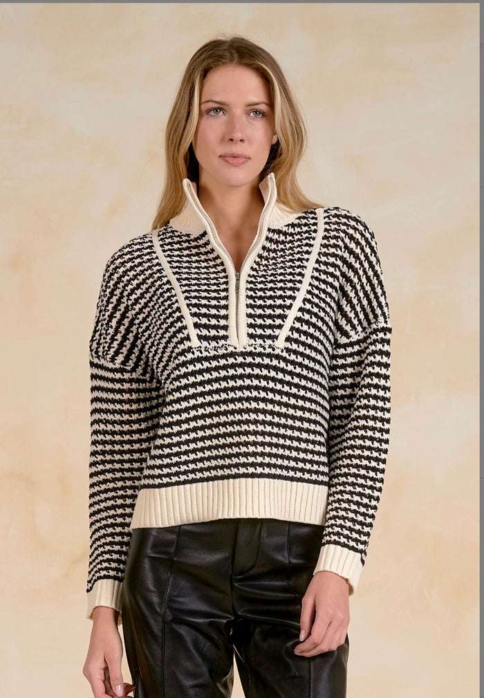 Black/ Cream 3/4 Zip Sweater