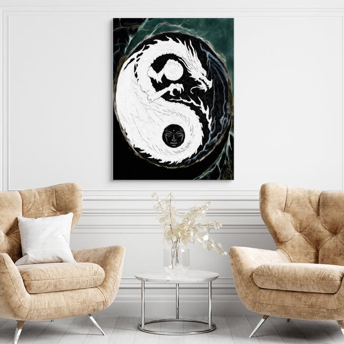 Black Dragon Yin Yang — black dragon yin yang sq brown chairs 1port flush print