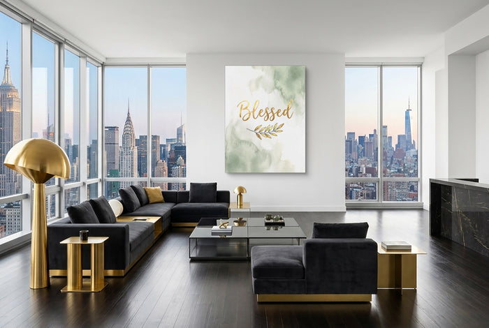 Blessed Golden Script — blessed golden script modern living room interior 4 1port flush print