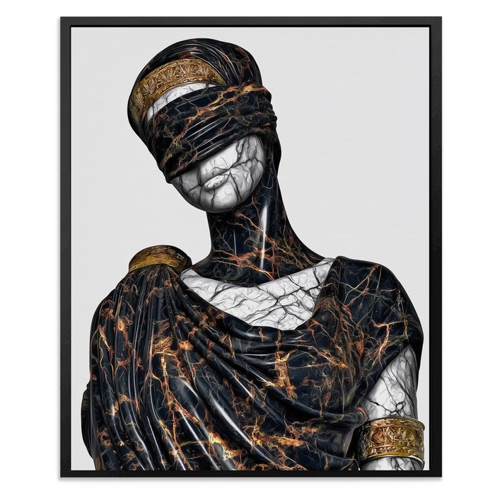 Blindfolded Goddess Gold canvas wall art, room view