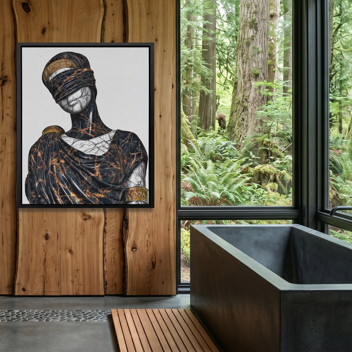 Blindfolded Goddess Gold canvas wall art, room view
