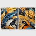Blue and Gold Feathers (2) Set - Feathers Canvas Wall Art