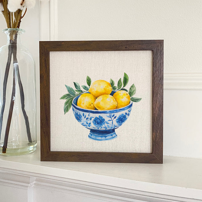 Blue Bowl of Lemons - Summer Framed Sign
