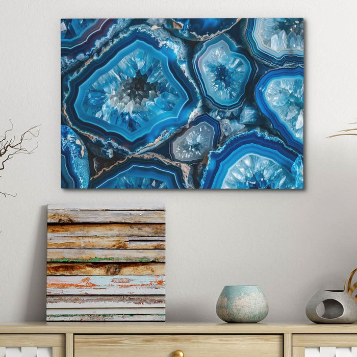 Blue Crystal Geode - Abstract Wall Art in Black Frame