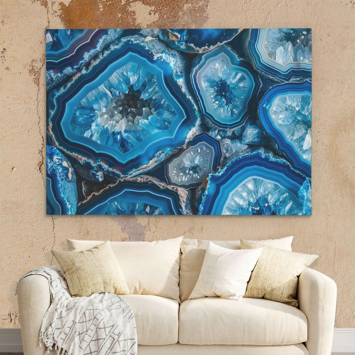Blue Crystal Geode - Ocean Blues Wall Art in Black Frame