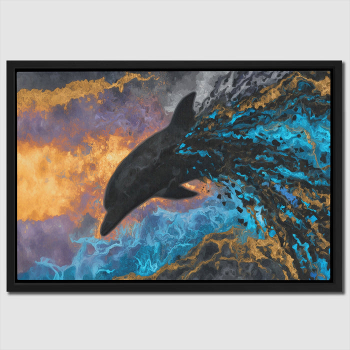 Blue Dolphin Burst canvas wall art, room view