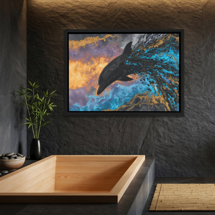 Blue Dolphin Burst canvas wall art, room view