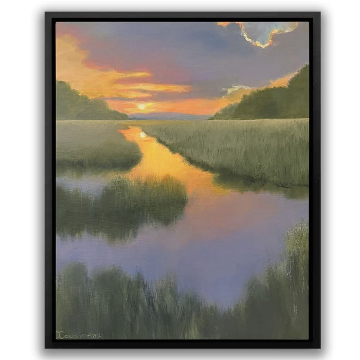 Blue-Violet and Orange Sunset - Landscapes Wall Art in Black Frame