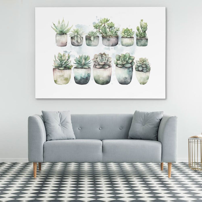 Botanical Pots - Minimalist Green Canvas Wall Art