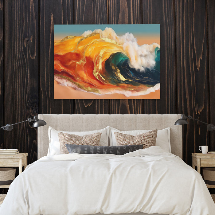 Bronze Ocean Surge canvas wall art, room view