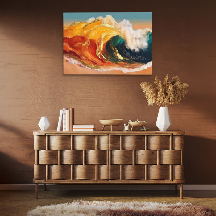 Bronze Ocean Surge canvas wall art, room view