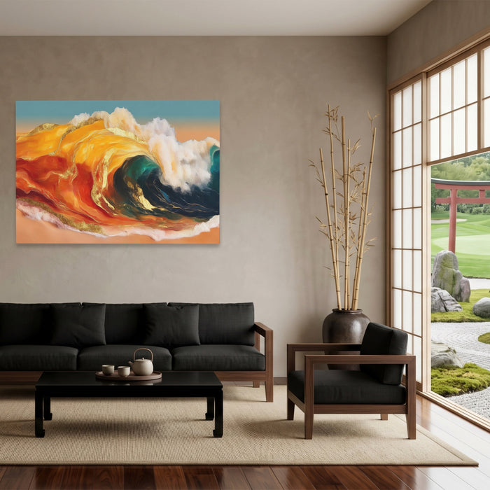 Bronze Ocean Surge canvas wall art, room view