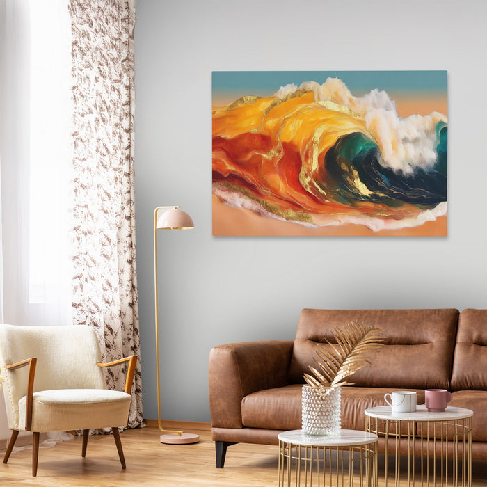 Bronze Ocean Surge canvas wall art, room view