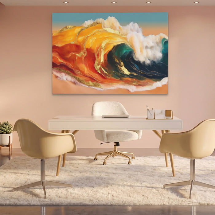 Bronze Ocean Surge canvas wall art, room view