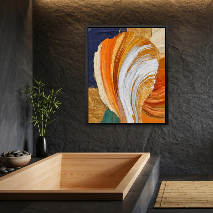 Brushstroke Orange Swirl canvas wall art, room view