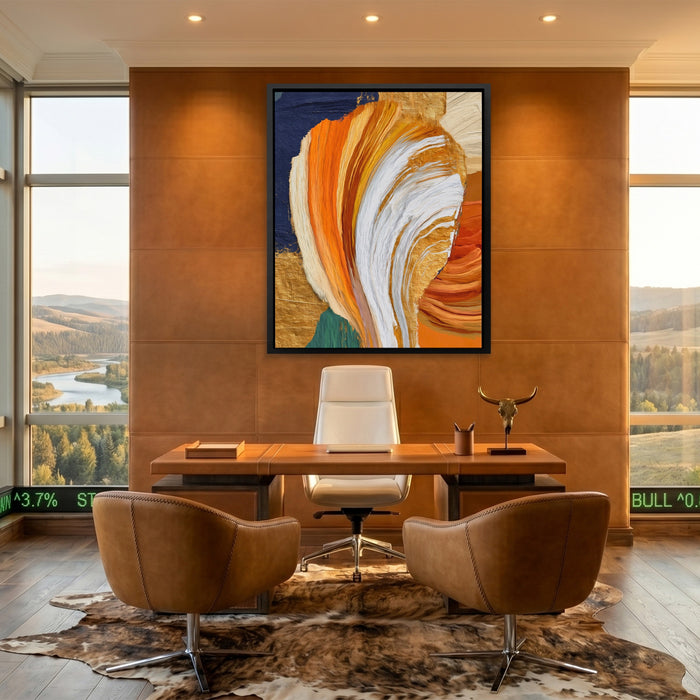 Brushstroke Orange Swirl canvas wall art, room view