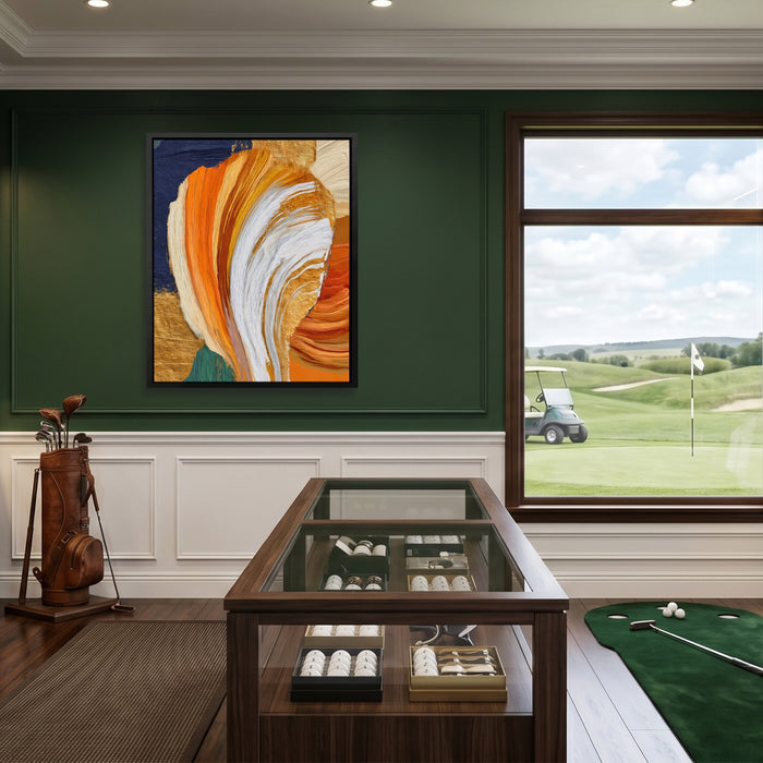 Brushstroke Orange Swirl canvas wall art, room view