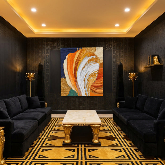 Brushstroke Orange Swirl canvas wall art, room view