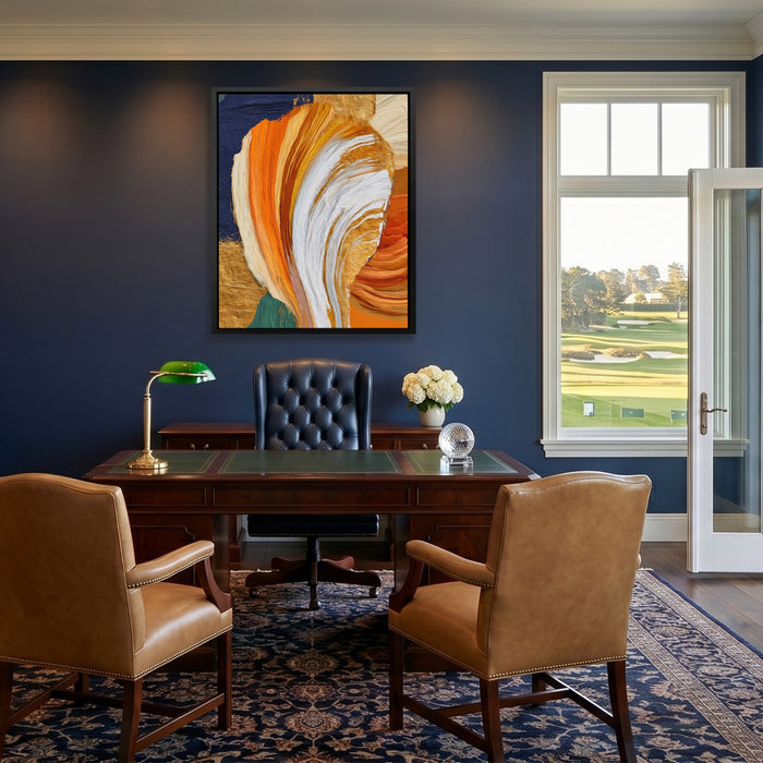 Brushstroke Orange Swirl canvas wall art, room view
