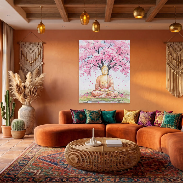 Buddha Cherry Blossom canvas wall art, room view