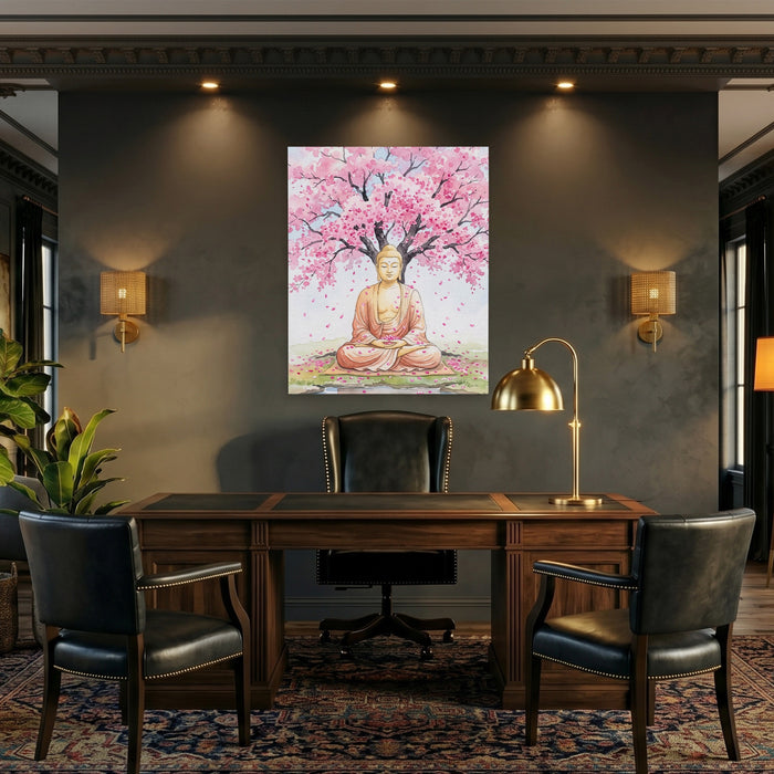 Buddha Cherry Blossom canvas wall art, room view