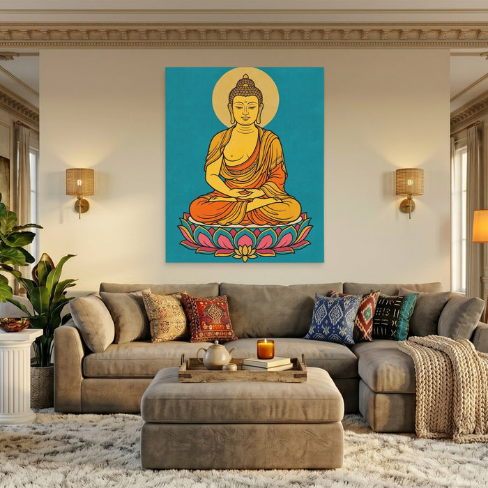 Buddha Lotus Gold canvas wall art, room view
