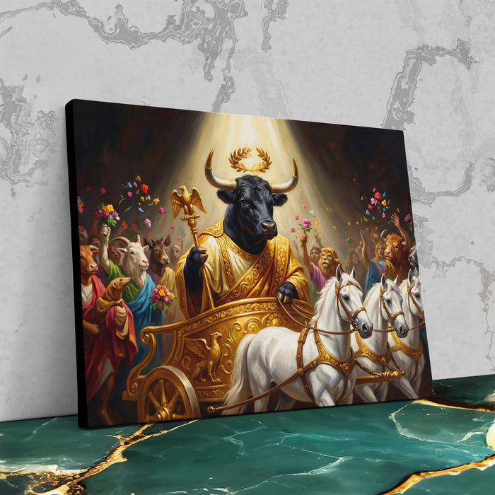 Bull Golden Ascension canvas wall art, room view