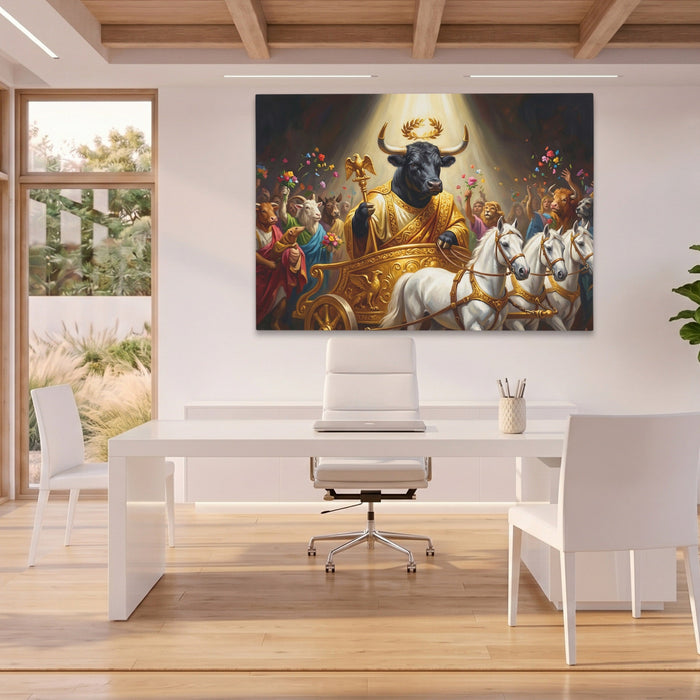 Bull Golden Ascension canvas wall art, room view