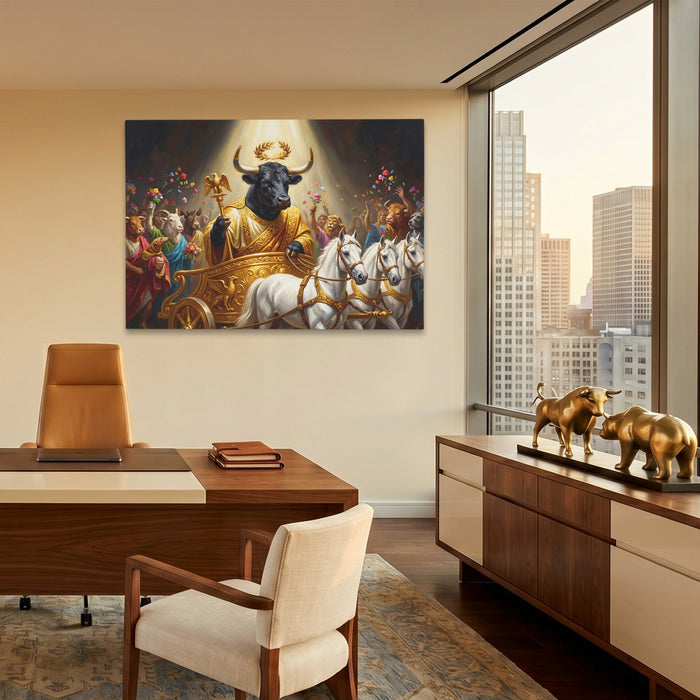 Bull Golden Ascension canvas wall art, room view