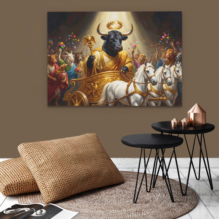 Bull Golden Ascension canvas wall art, room view