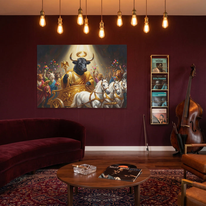 Bull Golden Ascension canvas wall art, room view