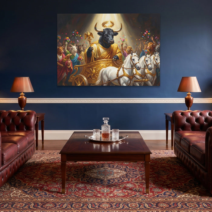 Bull Golden Ascension canvas wall art, room view