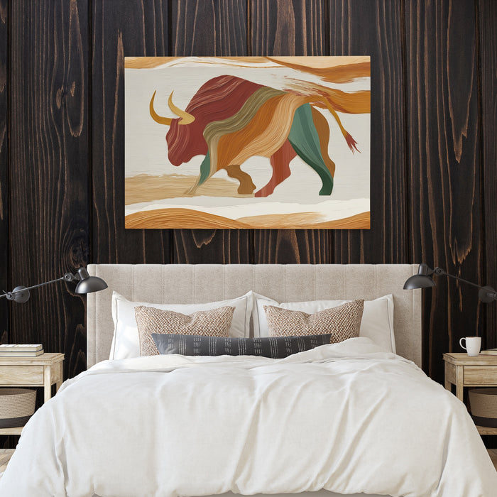 Bull Layered Motion canvas wall art, room view