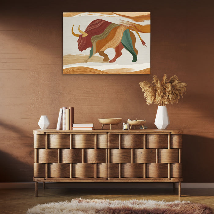 Bull Layered Motion canvas wall art, room view