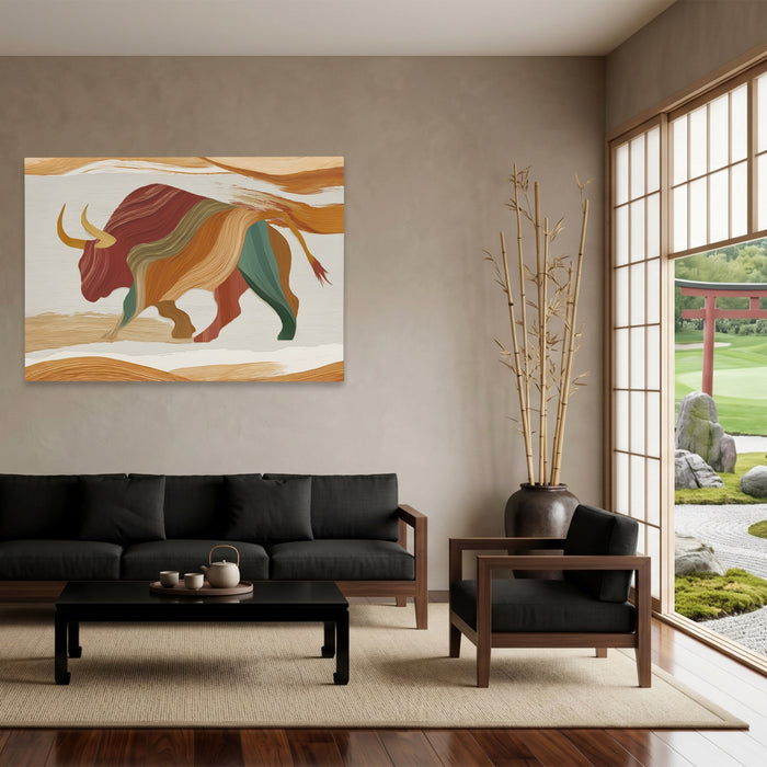 Bull Layered Motion canvas wall art, room view
