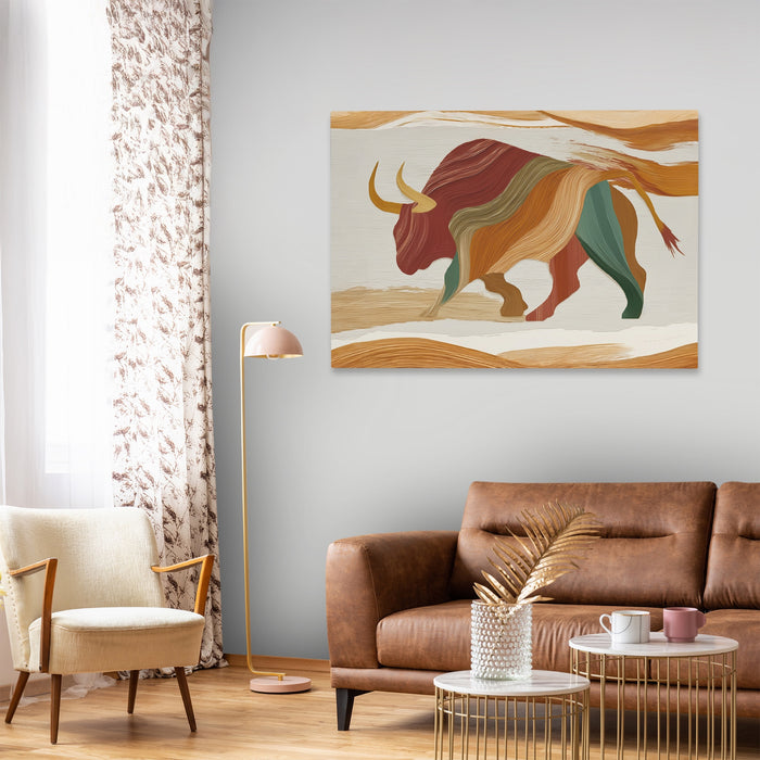 Bull Layered Motion canvas wall art, room view
