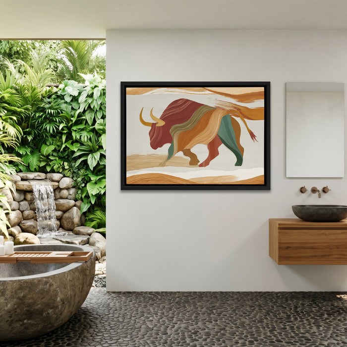 Bull Layered Motion canvas wall art, room view