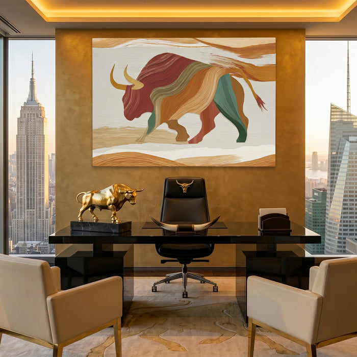Bull Layered Motion canvas wall art, room view
